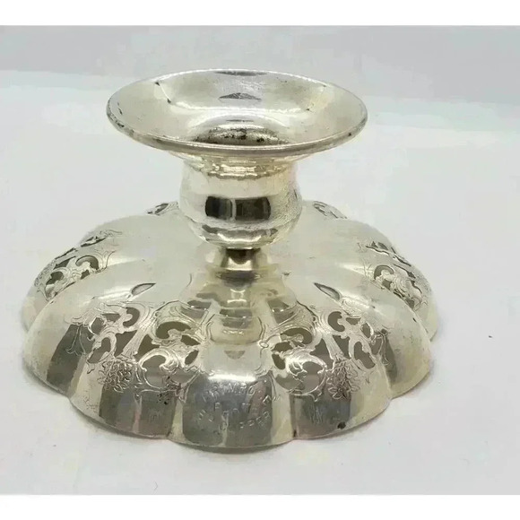Vintage Silver Plate Candle Holder Trinket Candy Vanity Dish Ornate Petite - Picture 10 of 13